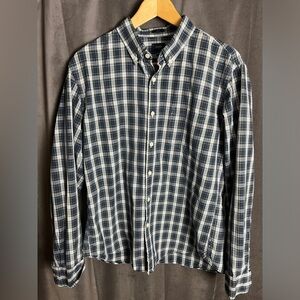 J. Crew Blue and White Plaid Slim Fit Button-Down Shirt - Large L